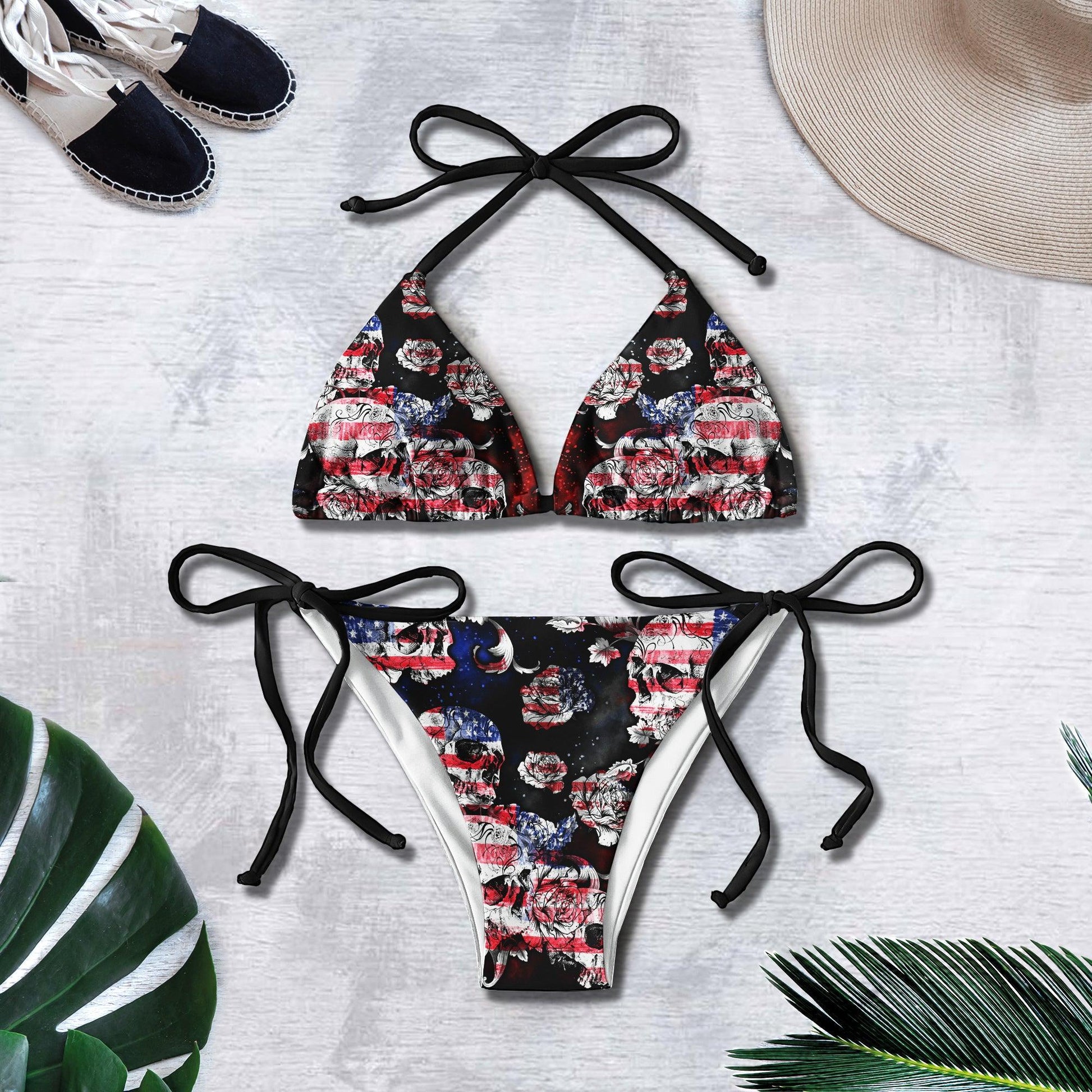 Grunge Skull Gothic Style Micro Triangle Bikini Swimsuit - Wonder Skull
