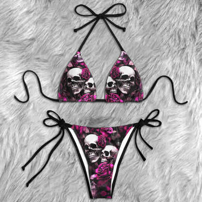 Pink Roses Eternal Skull Micro Triangle Bikini Swimsuit