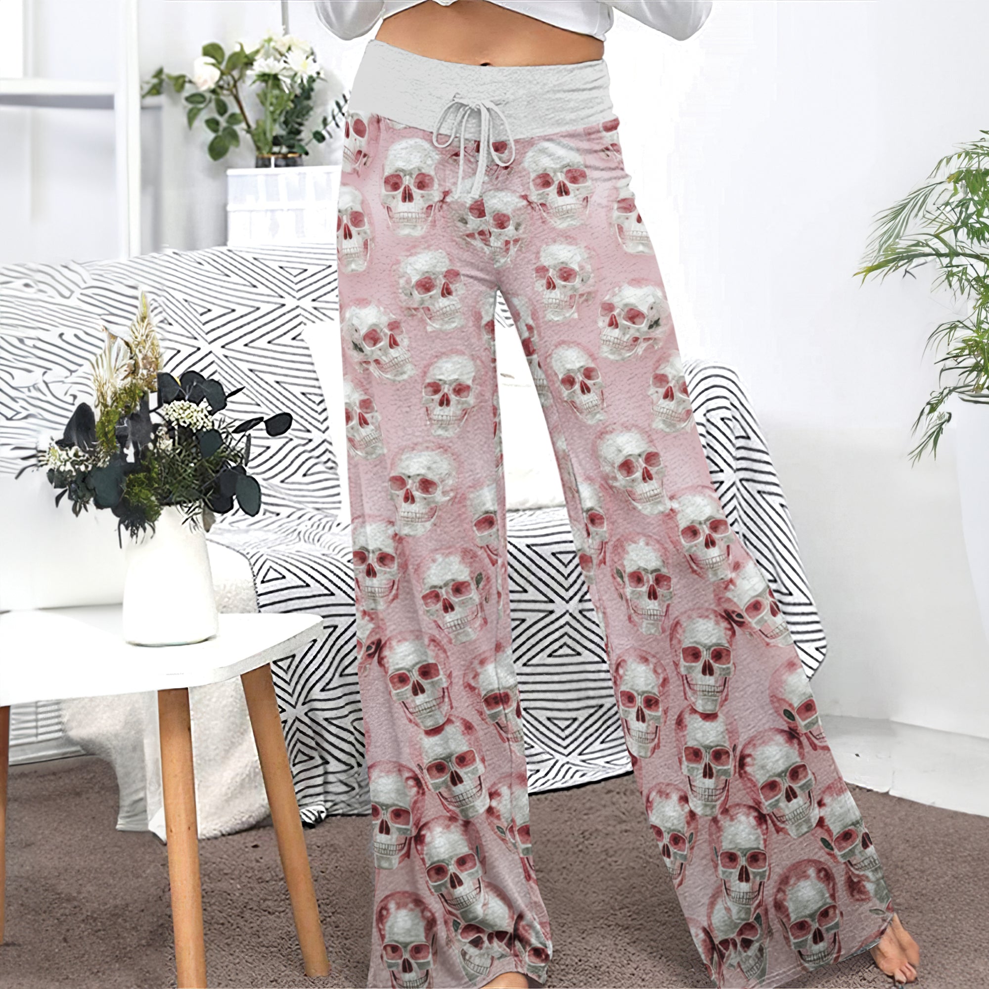Sugar Skull Storm Women's High-waisted Wide Leg Pants