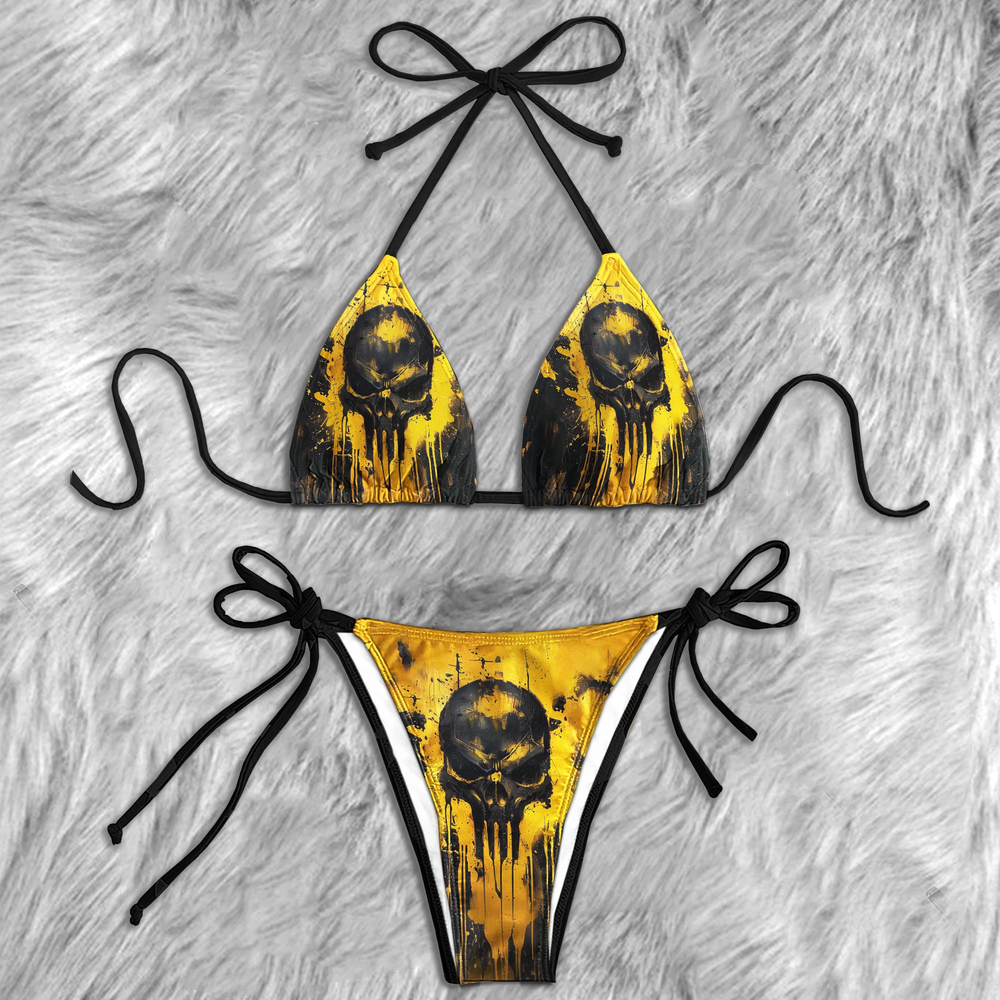 Yellow Horror Skull Micro Triangle Bikini Swimsuit - Wonder Skull