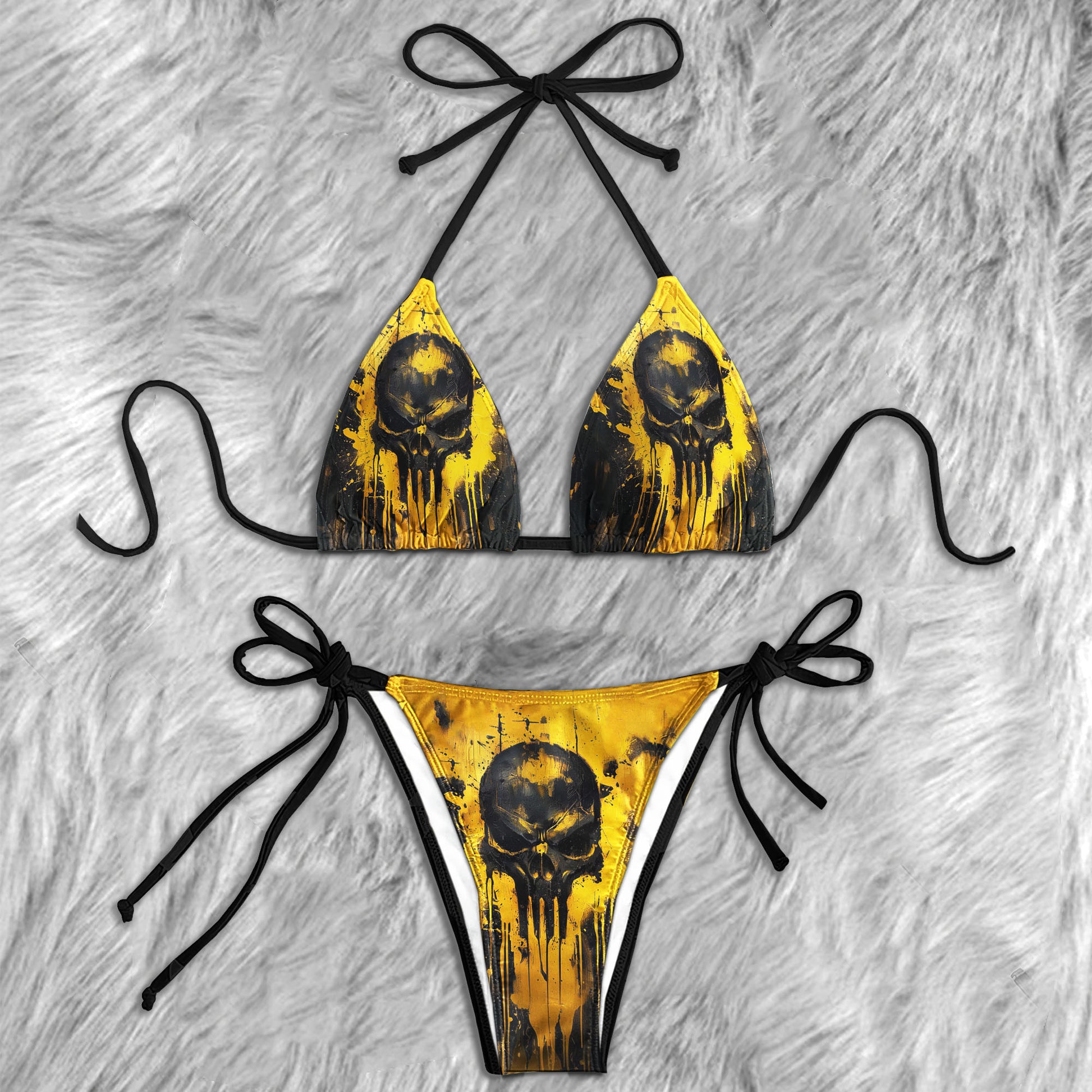 Yellow Horror Skull Micro Triangle Bikini Swimsuit - Wonder Skull