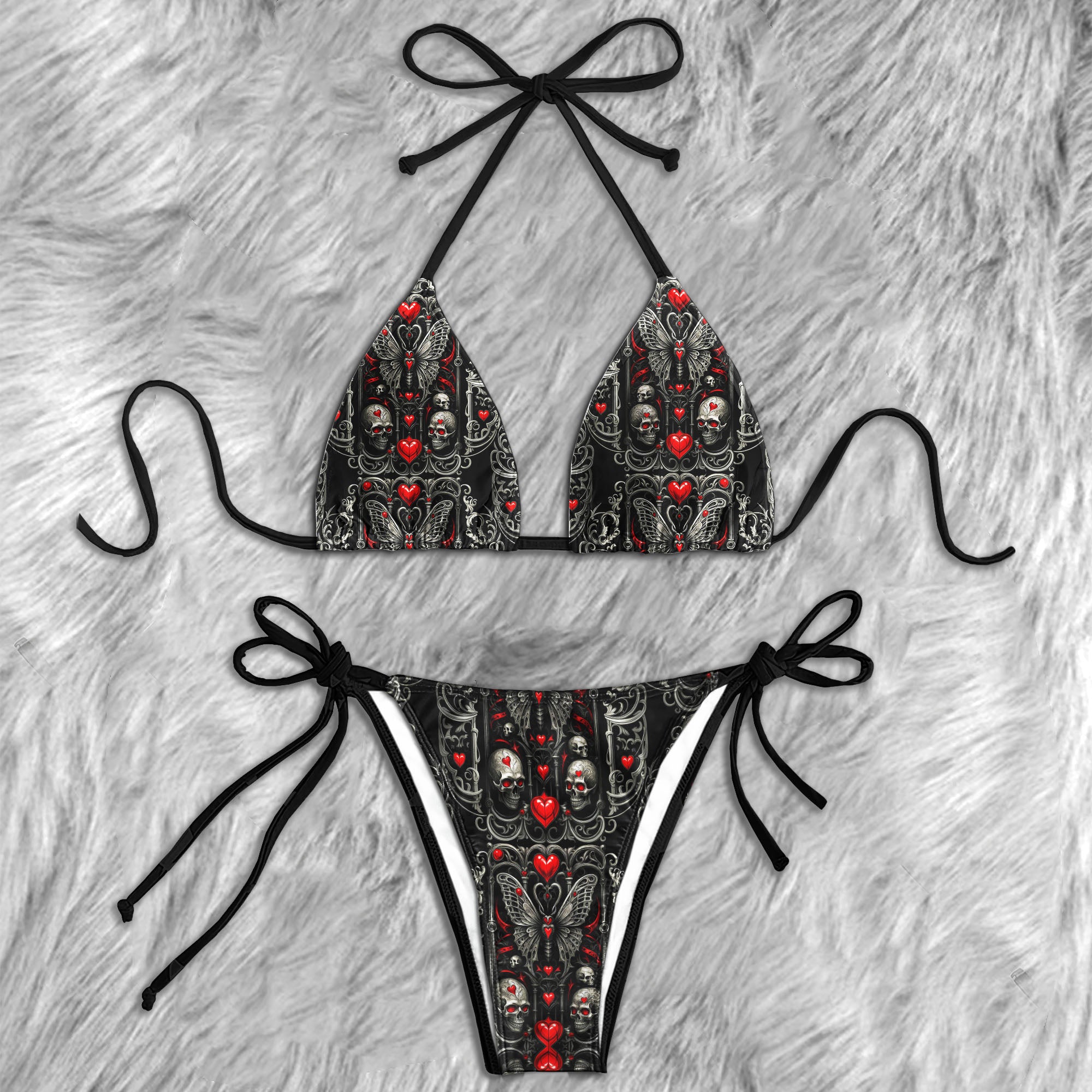 Dark Baroque Skull Pattern Micro Triangle Bikini Swimsuit