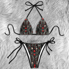 Dark Baroque Skull Pattern Micro Triangle Bikini Swimsuit
