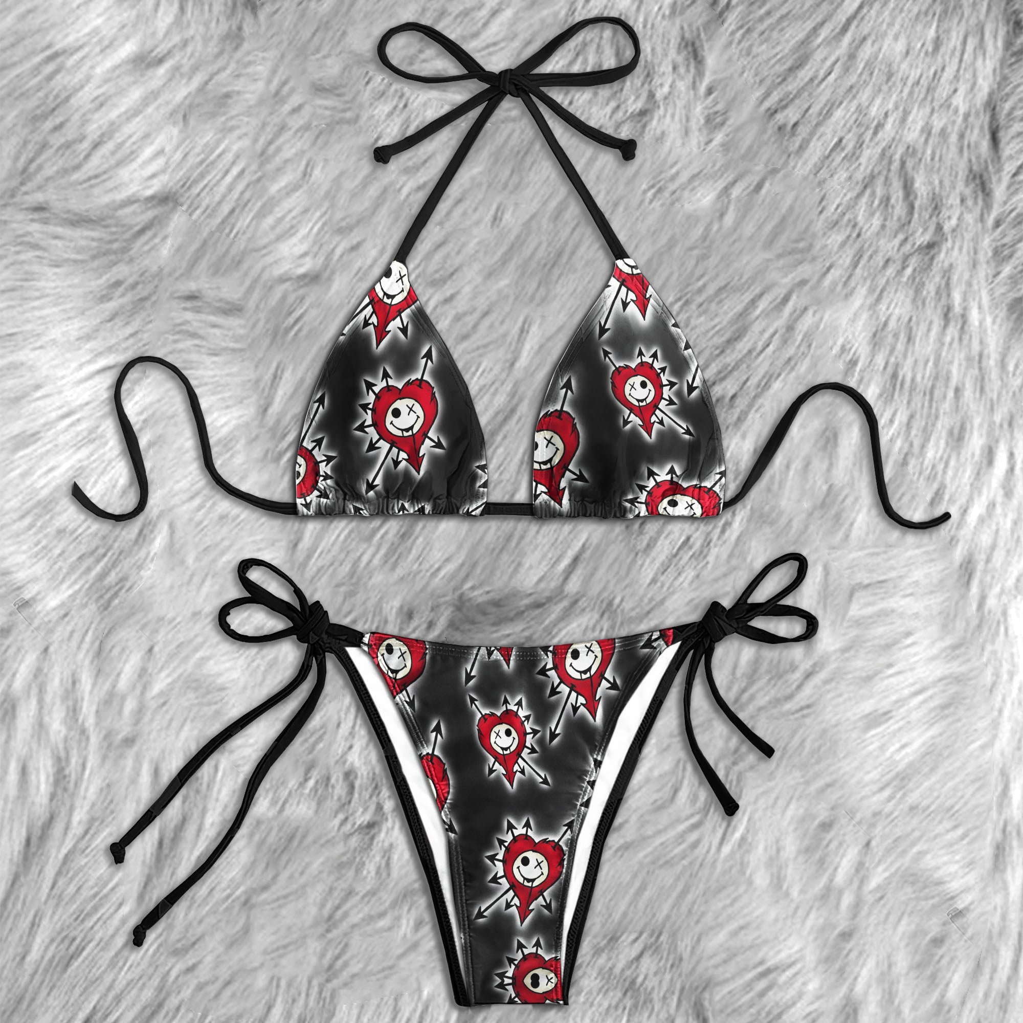 Punk Rock Skull Heart Micro Triangle Bikini Swimsuit