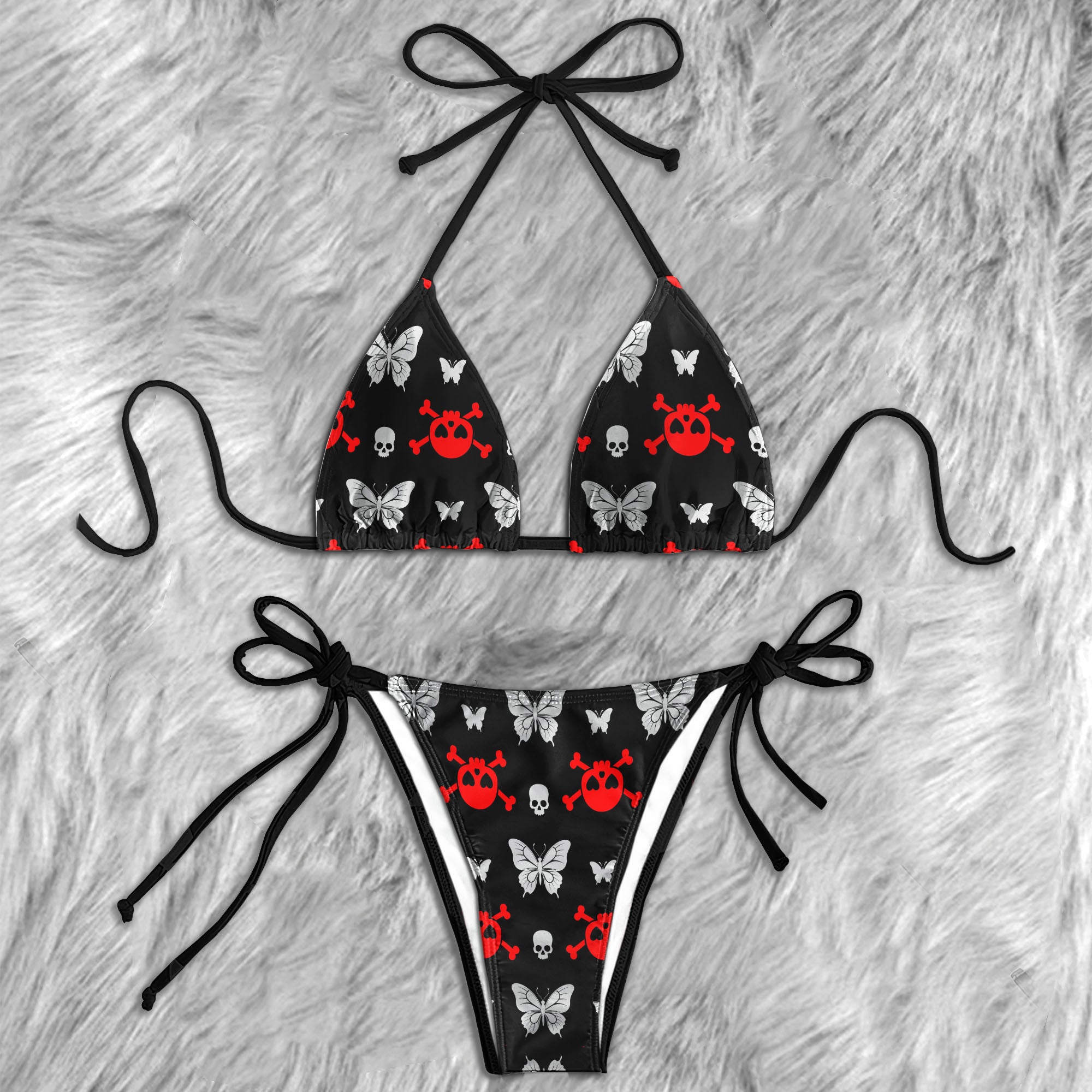 Sweet Heart Skull Butterfly Micro Triangle Bikini Swimsuit