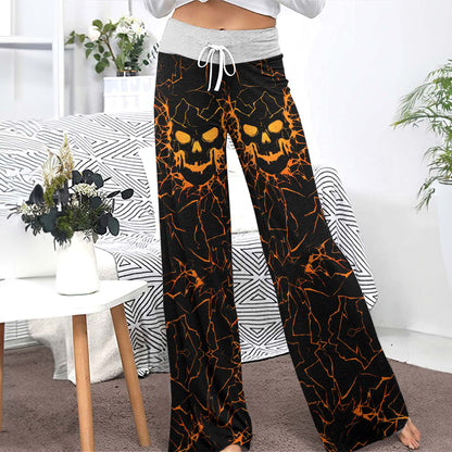 Dark Ember Skull Women's High-waisted Wide Leg Pants