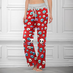 Holo Skull Blaze Pattern Women's High-waisted Wide Leg Pants
