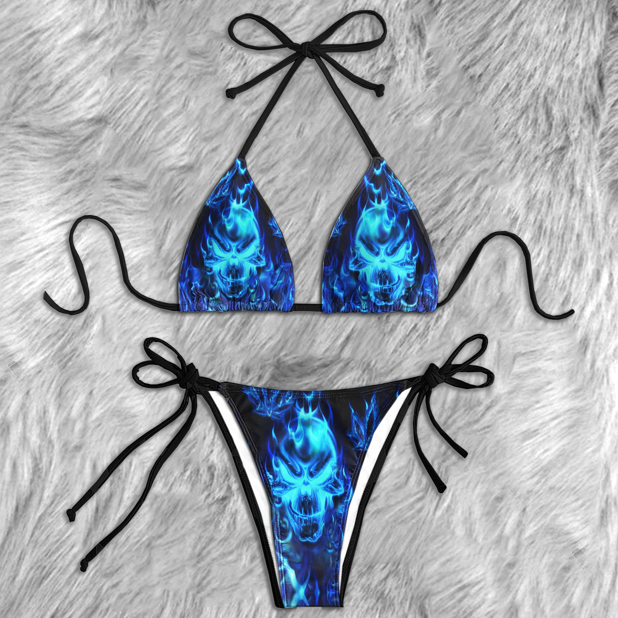 Blue Inferno Skull Art Micro Triangle Bikini Swimsuit