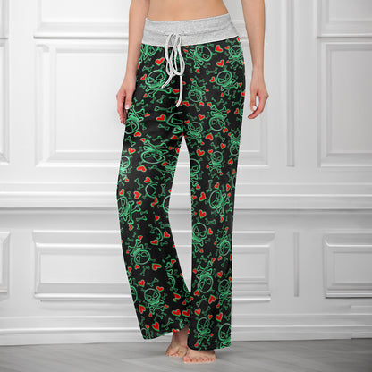 Gothic Glow Skull Rush Women's High-waisted Wide Leg Pants