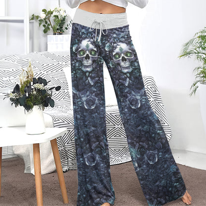 Dark Skull Rose Art Women's High-waisted Wide Leg Pants
