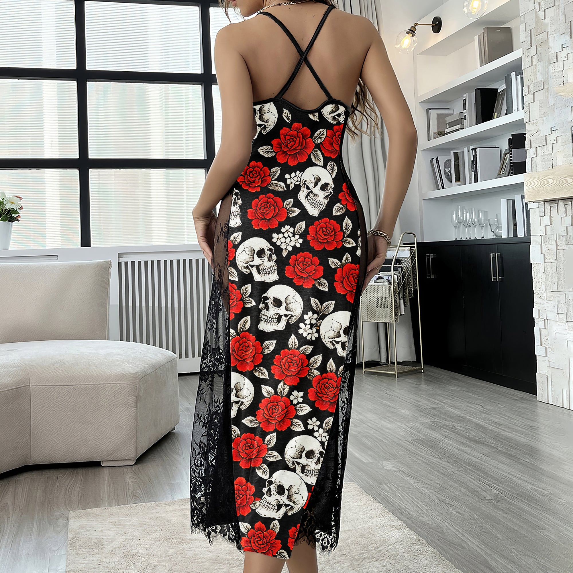 Gothic Skull Flower Women's Lace Cami Sleepwear