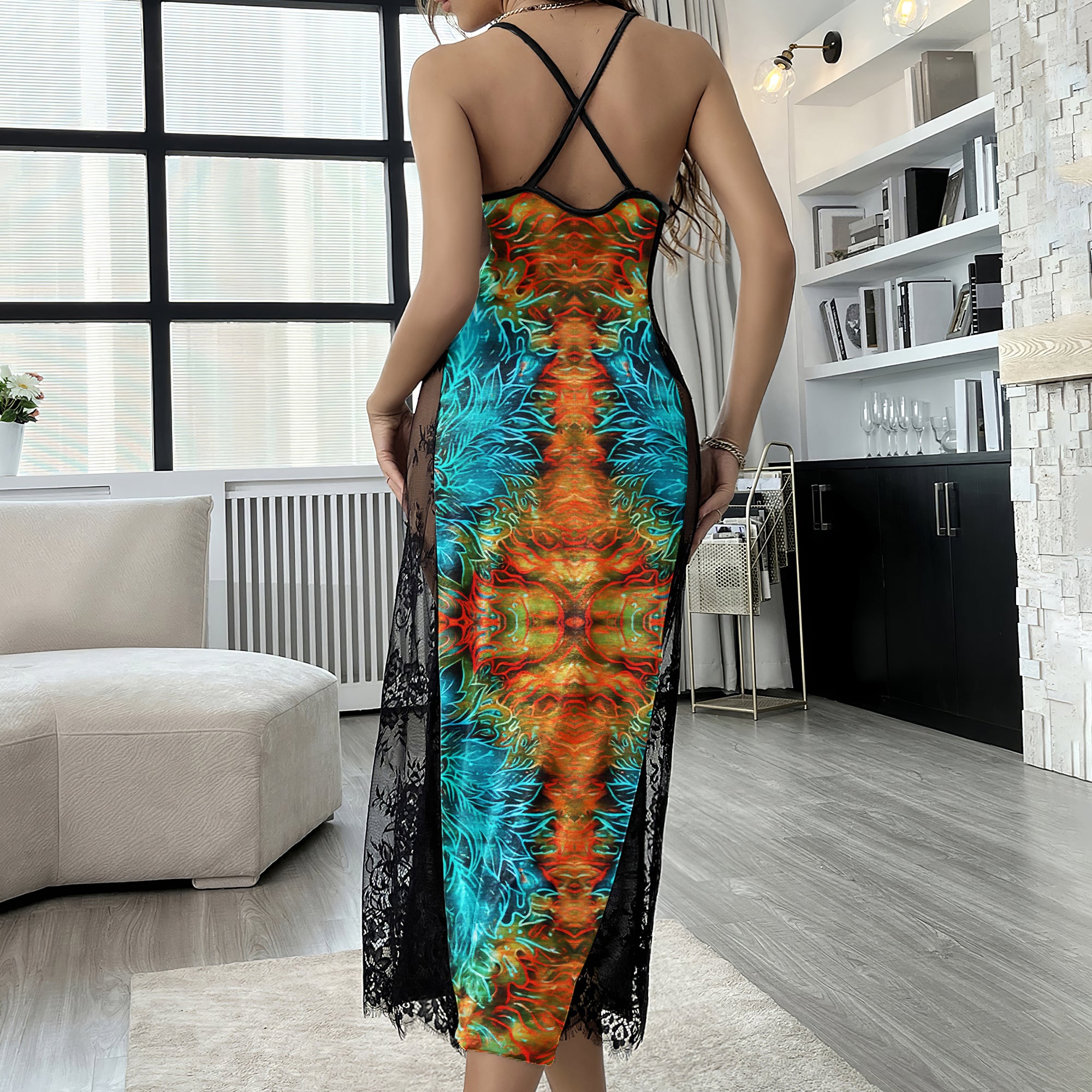 Abstract Skull Leaf Art Women's Lace Cami Sleepwear