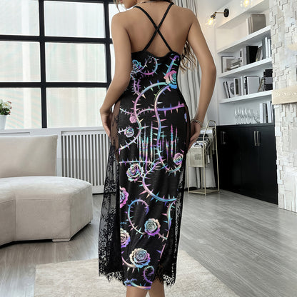 Synthwave Skull & Roses Lace Cami Sleepwear
