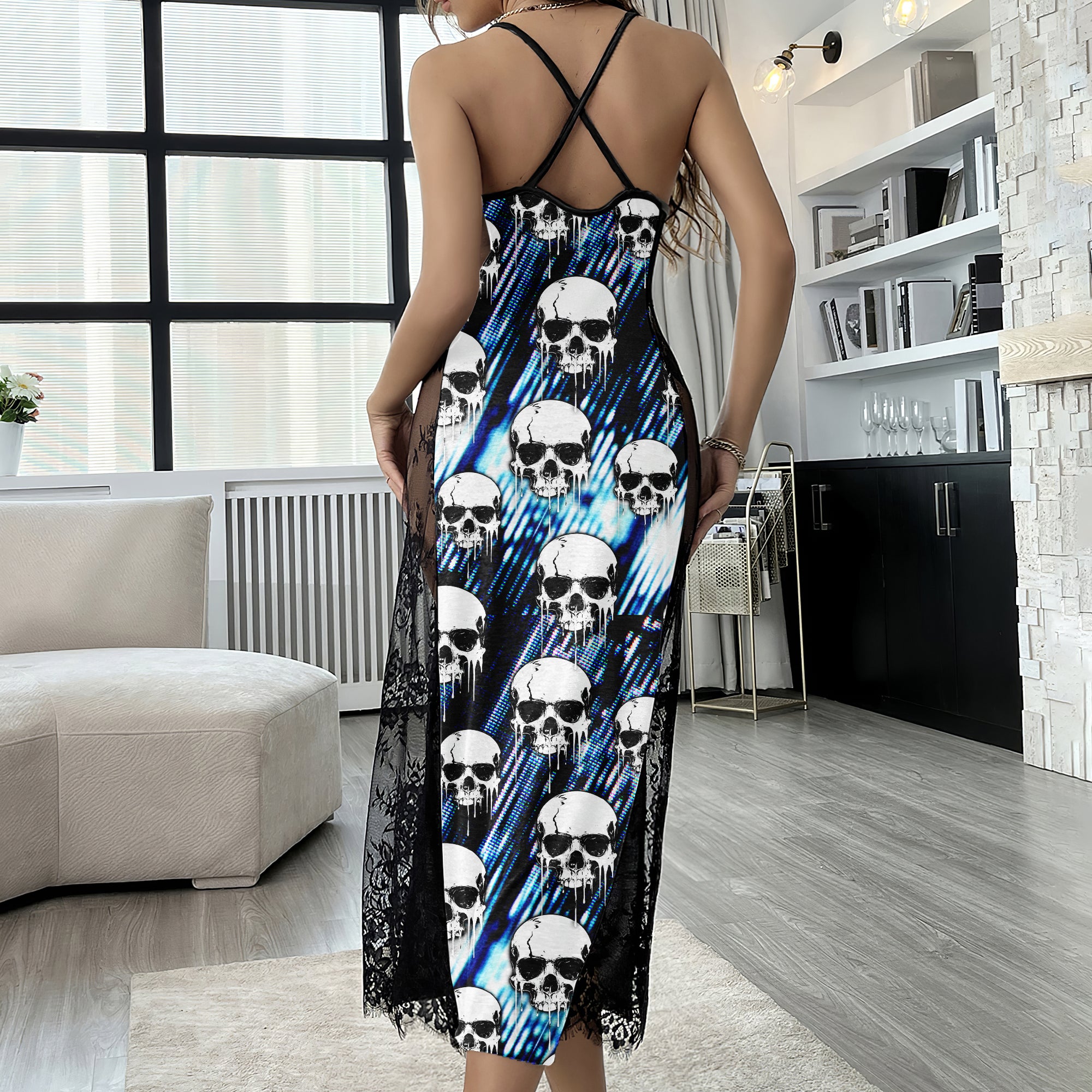 Melting Skulls Pattern Lace Cami Sleepwear