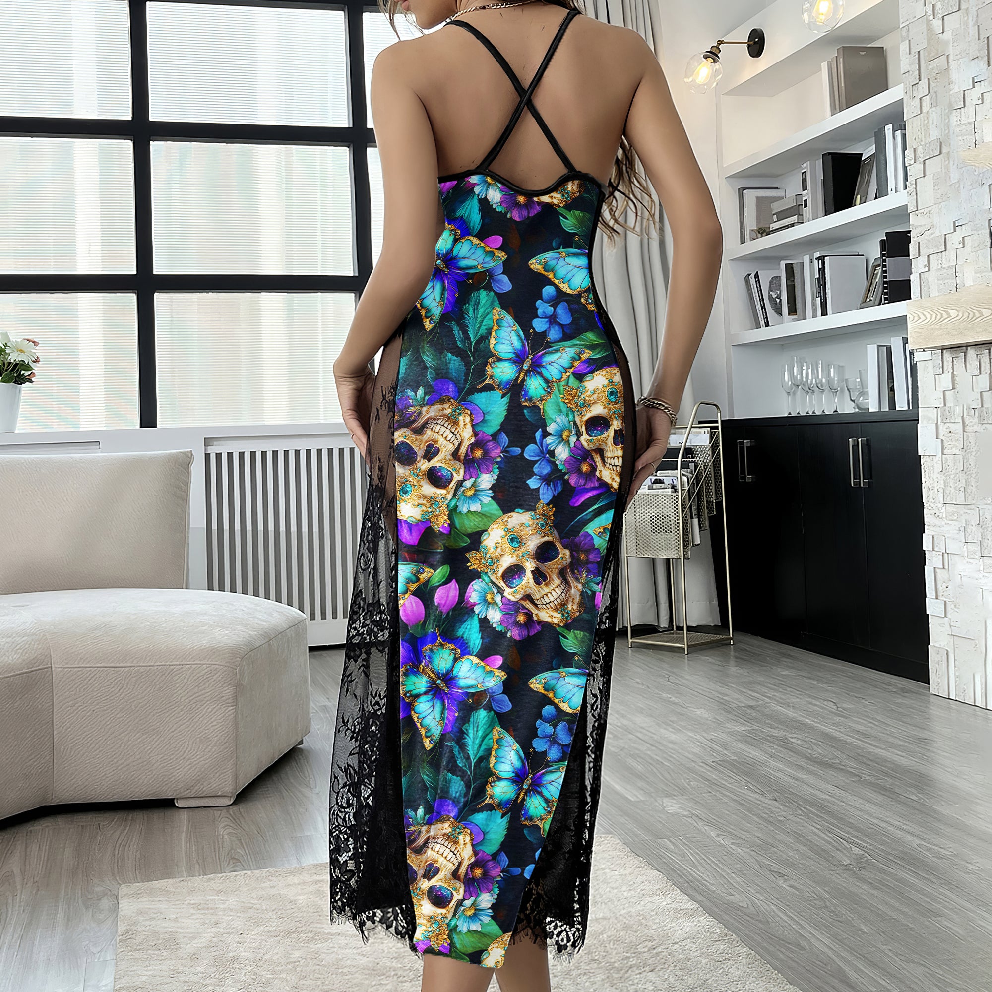 Abstract Butterfly Skull Women's Lace Cami Sleepwear