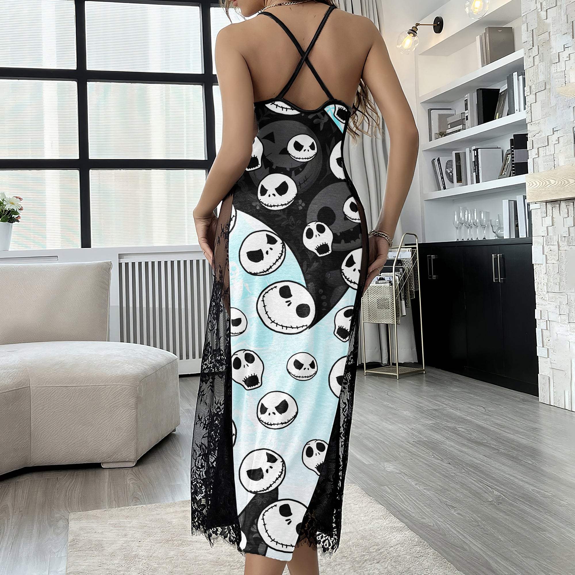 Cyan Abstract Skull Women's Lace Cami Sleepwear