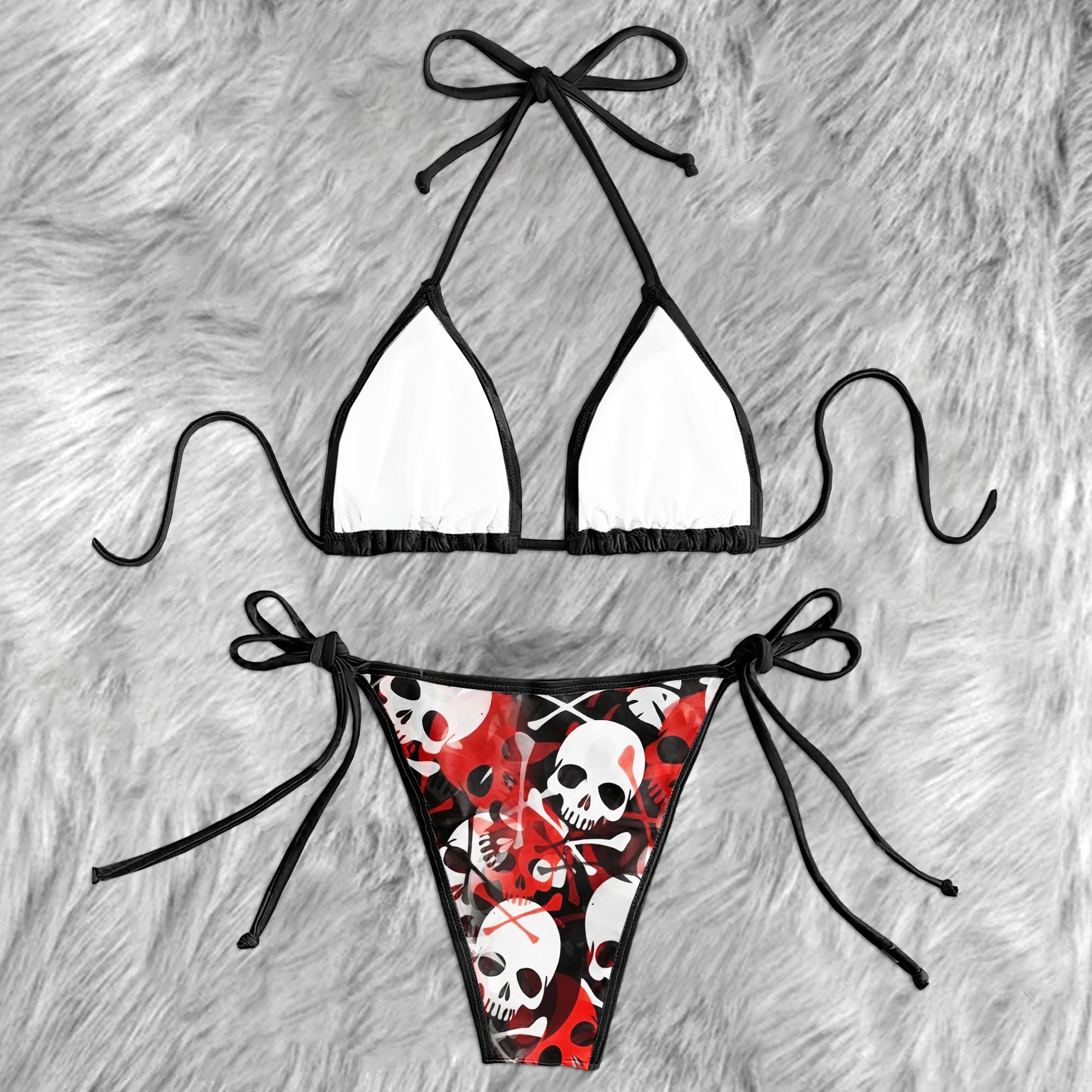 Blood Red Skull Pattern Micro Triangle Bikini Swimsuit