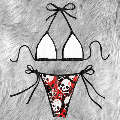 Blood Red Skull Pattern Micro Triangle Bikini Swimsuit