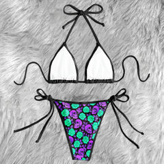Holographic Macabre Floral Skull Mirage Micro Triangle Bikini Swimsuit