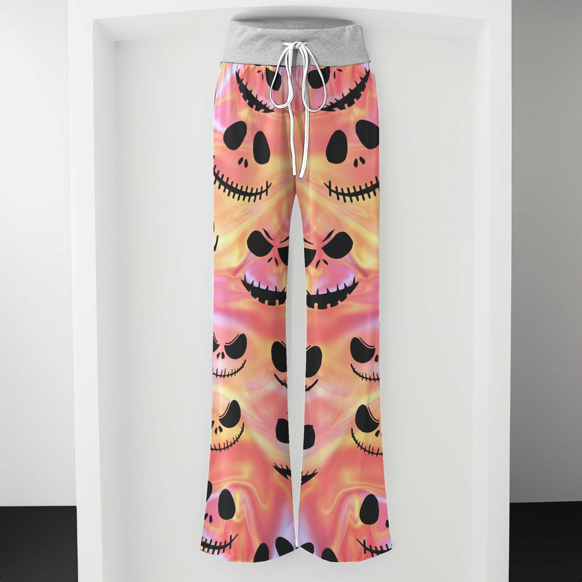 Psychedelic Skulls Pattern Women's High-waisted Wide Leg Pants