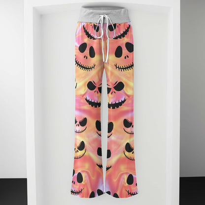 Psychedelic Skulls Pattern Women's High-waisted Wide Leg Pants