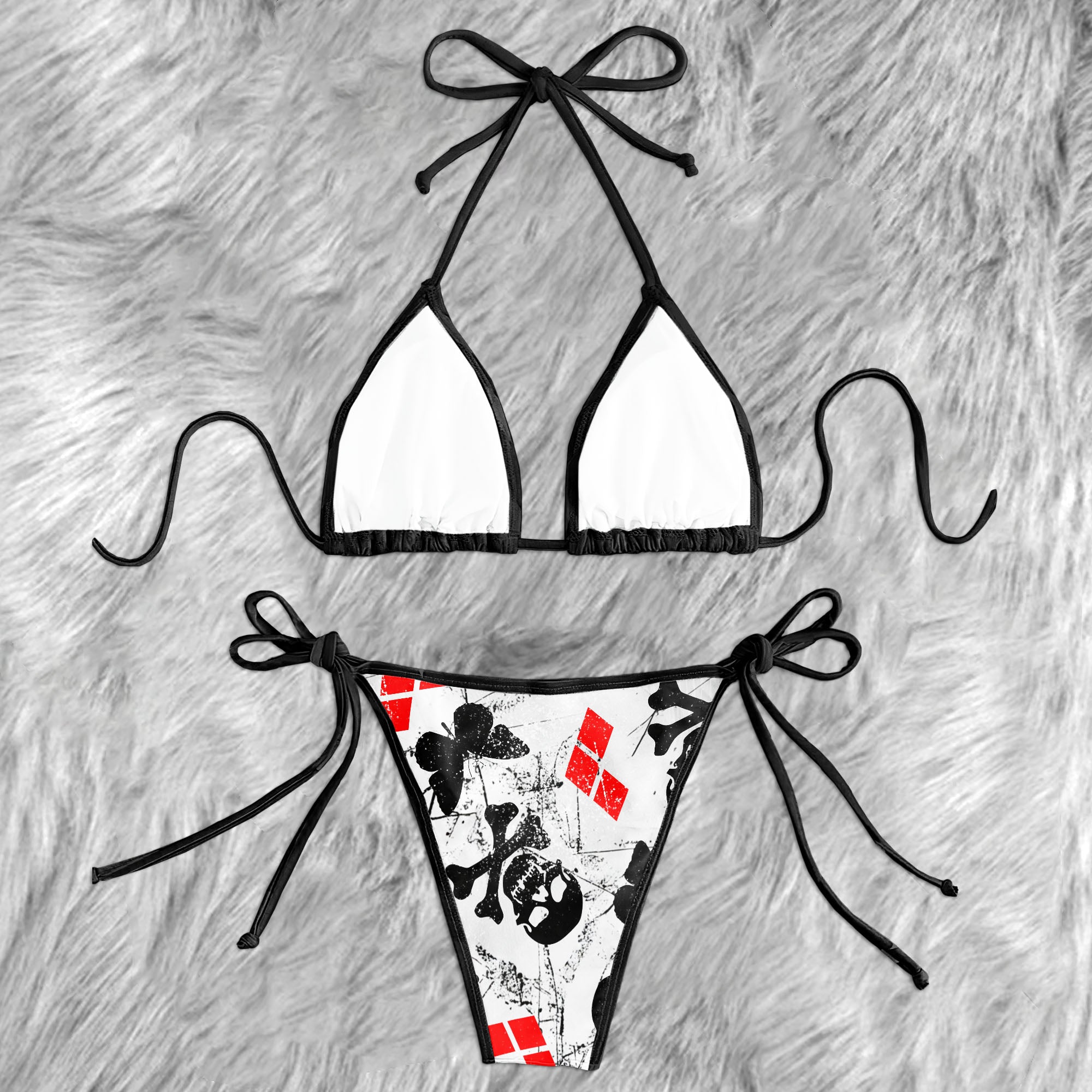 Vintage Grunge Skull Butterfly Micro Triangle Bikini Swimsuit