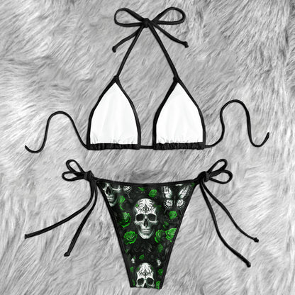 Green Neon Rose Skull Micro Triangle Bikini Swimsuit