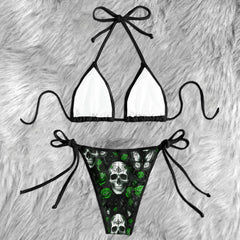 Green Neon Rose Skull Micro Triangle Bikini Swimsuit