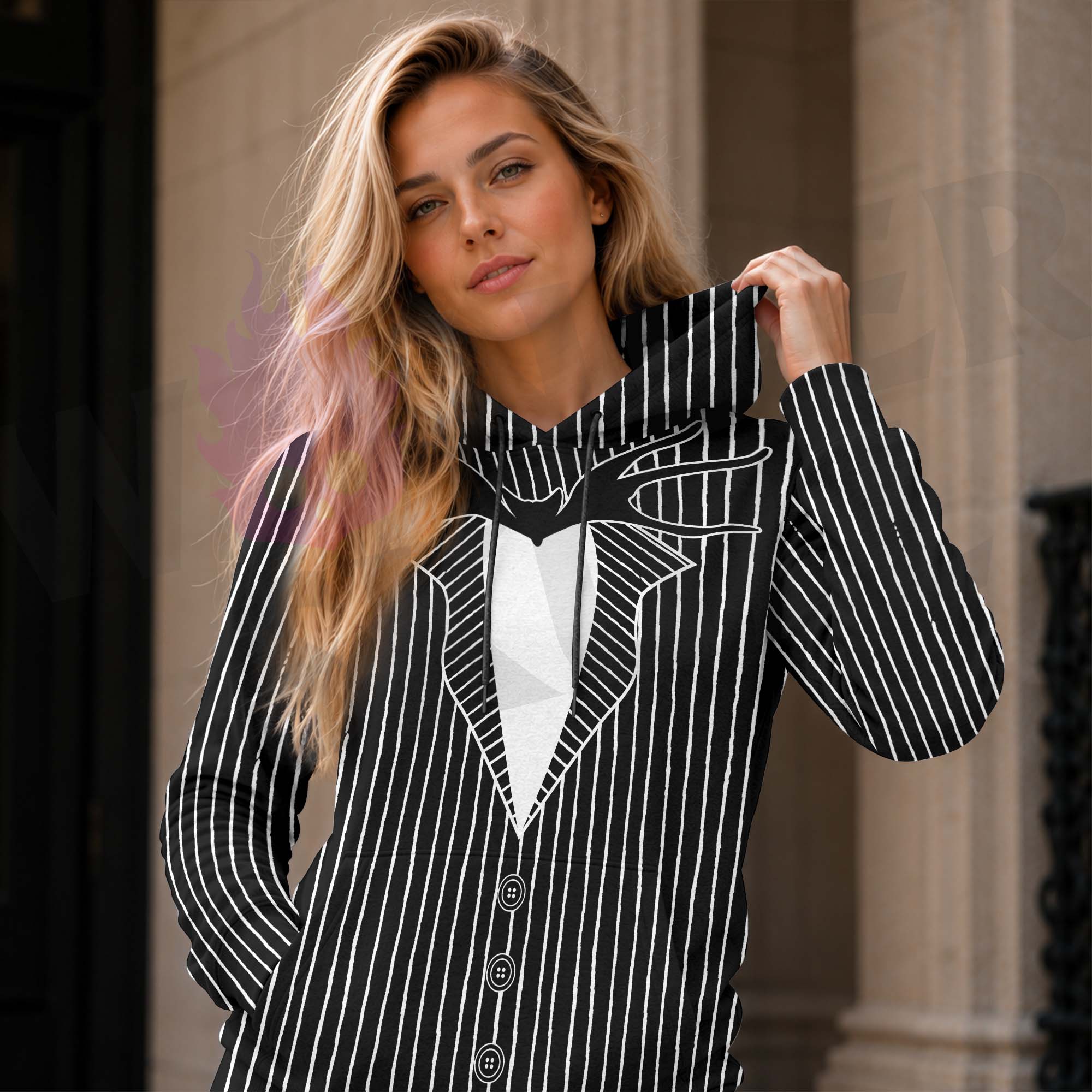 Women Hoodie and Leggings, Shadow Stripe Silhouette Art Outwear Pants Outfit