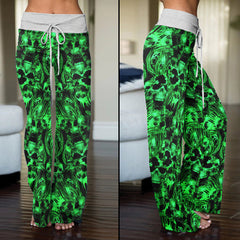 Green Skull Ghost Scared Women's High-waisted Wide Leg Pants | Wonder Skull