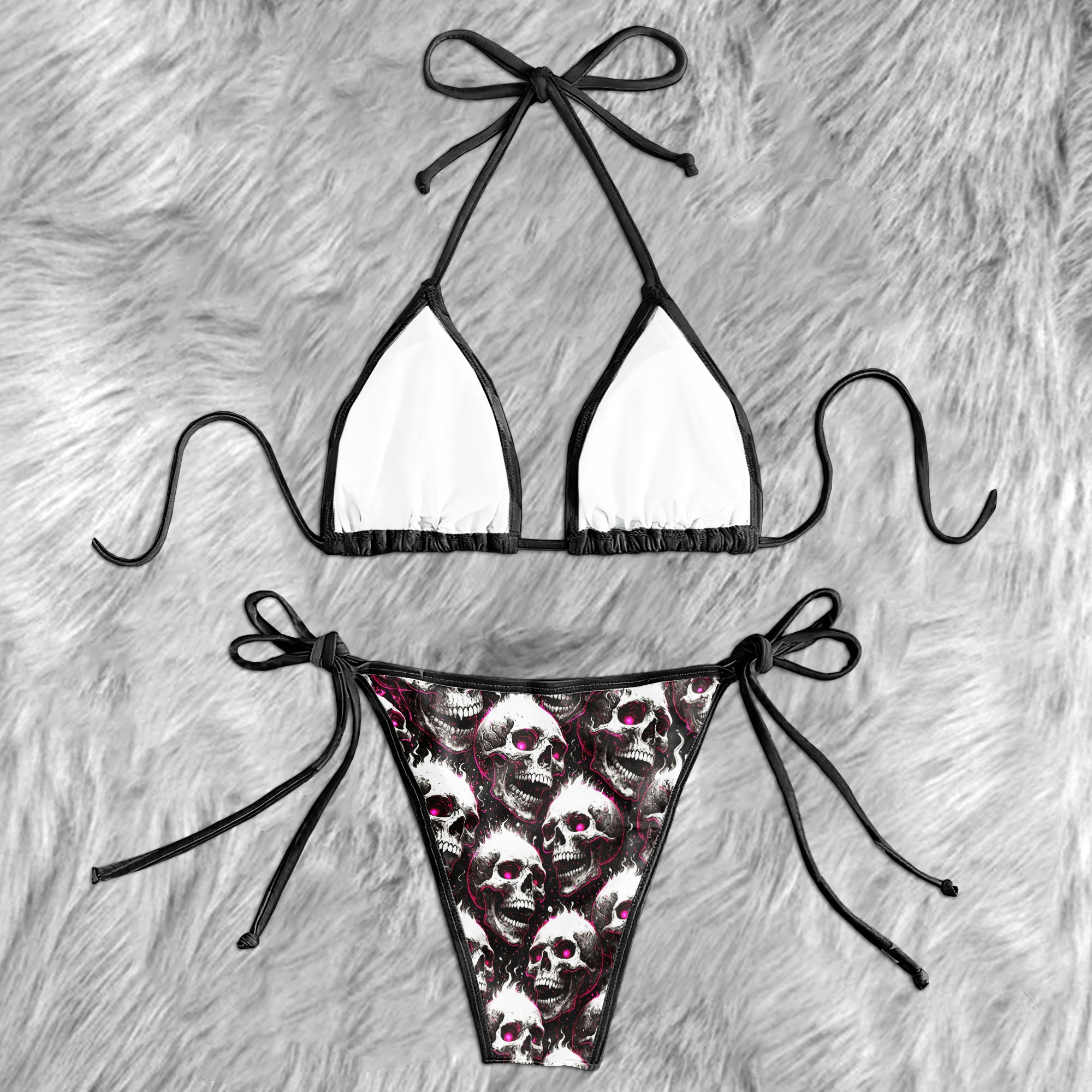 Neon Pink Flaming Skull Micro Triangle Bikini Swimsuit