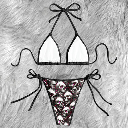 Neon Pink Flaming Skull Micro Triangle Bikini Swimsuit
