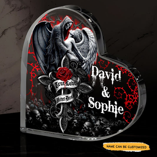 True Love Rose - Customized Skull Couple Crystal Heart Anniversary Gifts