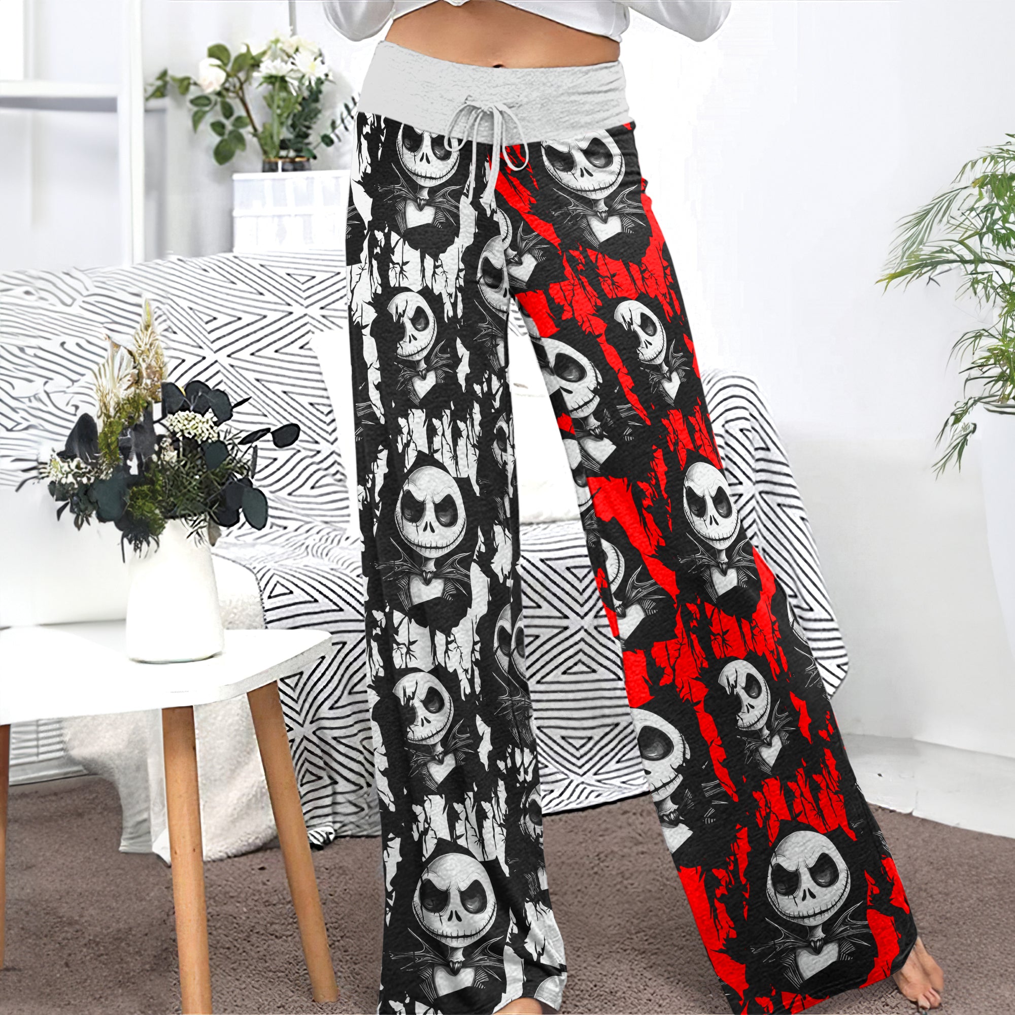 Red White Nightmare Art Women's High-waisted Wide Leg Pants | Wonder Skull