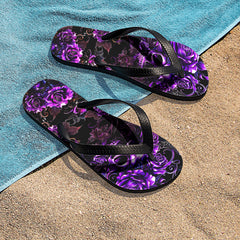 Image of a pair of beach flip flops with a sleek design, featuring a comfortable yoga mat footbed, non-slip sole, and water-friendly materials. Perfect for summer outings, beach walks, and casual occasions.