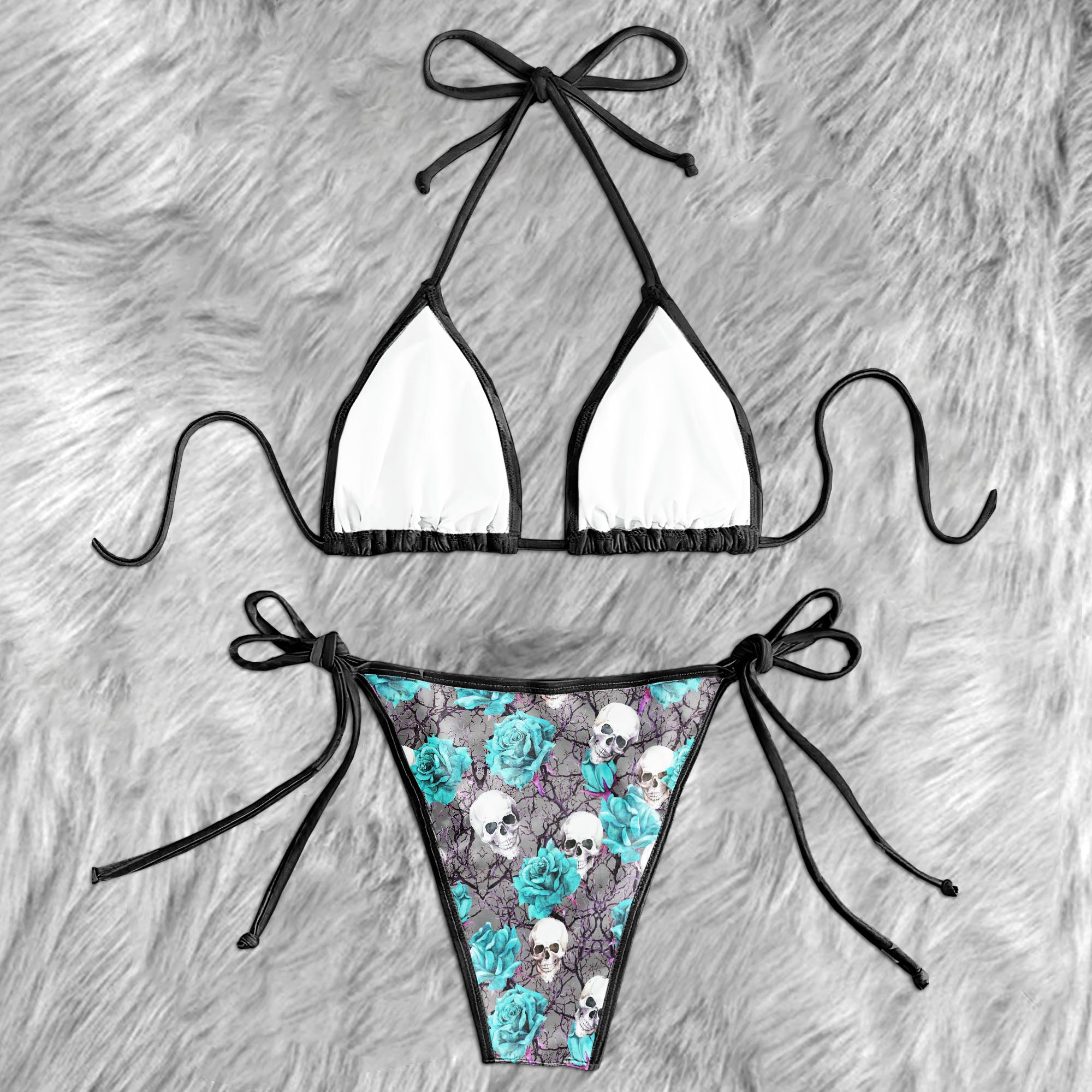 Vintage Floral Skull Seamless Micro Triangle Bikini Swimsuit