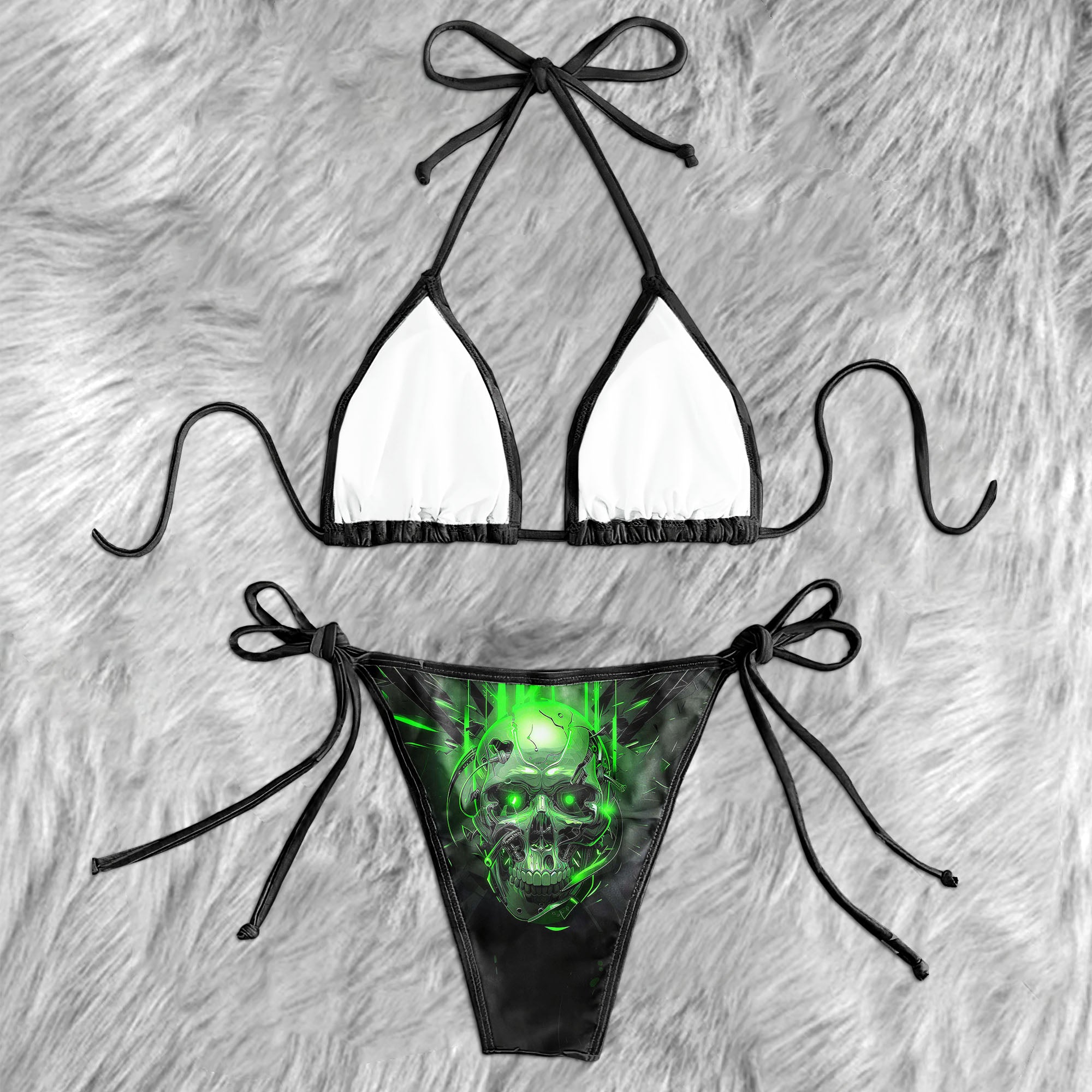 Green Mechanical Skull Micro Triangle Bikini Swimsuit - Wonder Skull