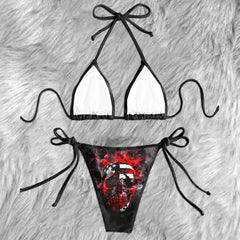 Red Skull Flag Art Micro Triangle Bikini Swimsuit - Wonder Skull