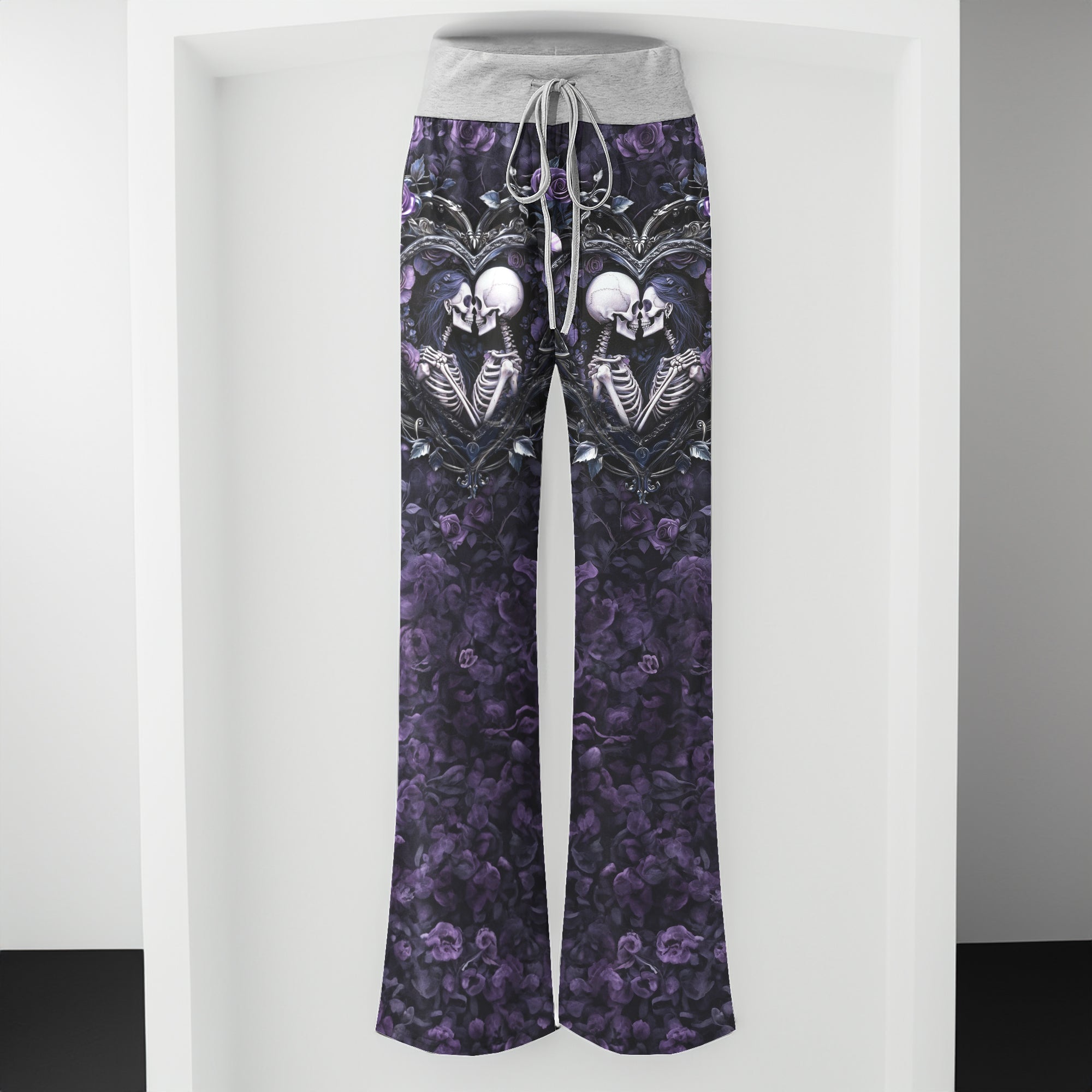 Purple Couple Skeleton Art Women's High-waisted Wide Leg Pants