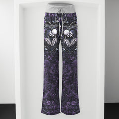 Purple Couple Skeleton Art Women's High-waisted Wide Leg Pants