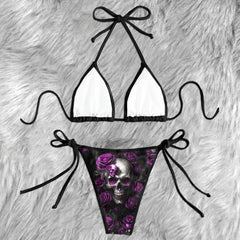 Royal Purple Rose Macabre Micro Triangle Bikini Swimsuit