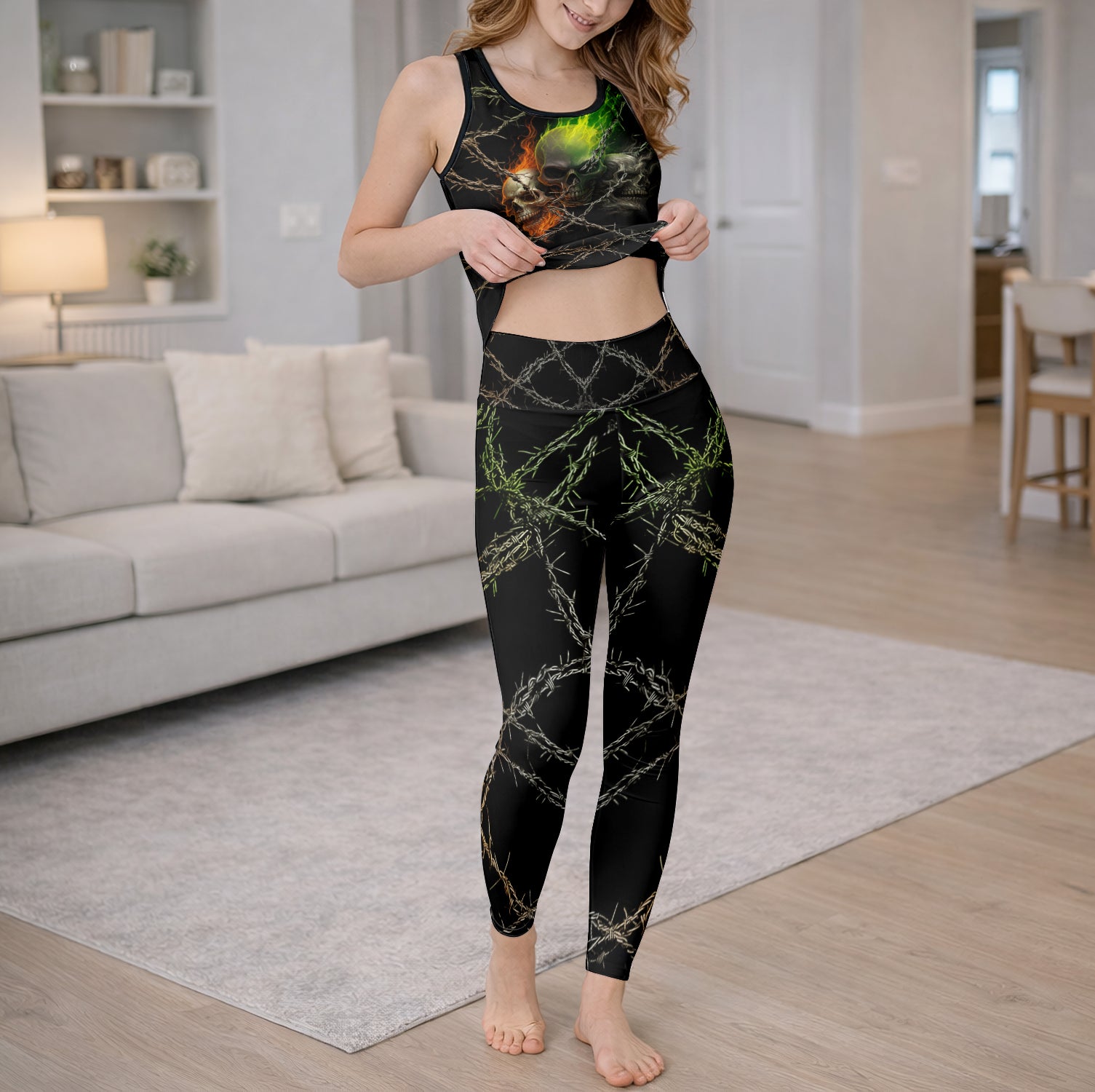 Barbed Skulls Art Tanktop and Leggings