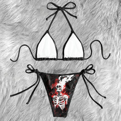 Red Flaming Skeleton Micro Triangle Bikini Swimsuit - Wonder Skull