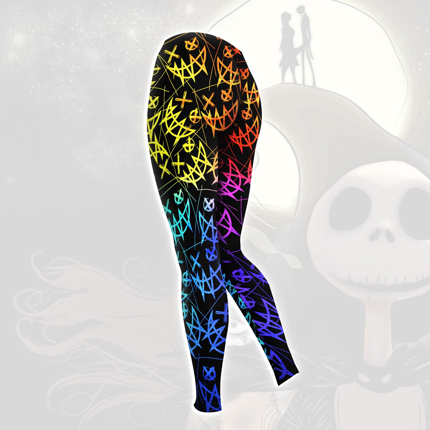 Rainbow Emo Pattern Combo Hoodie and Leggings - Dark and edgy matching set with skull designs for a unique and stylish look