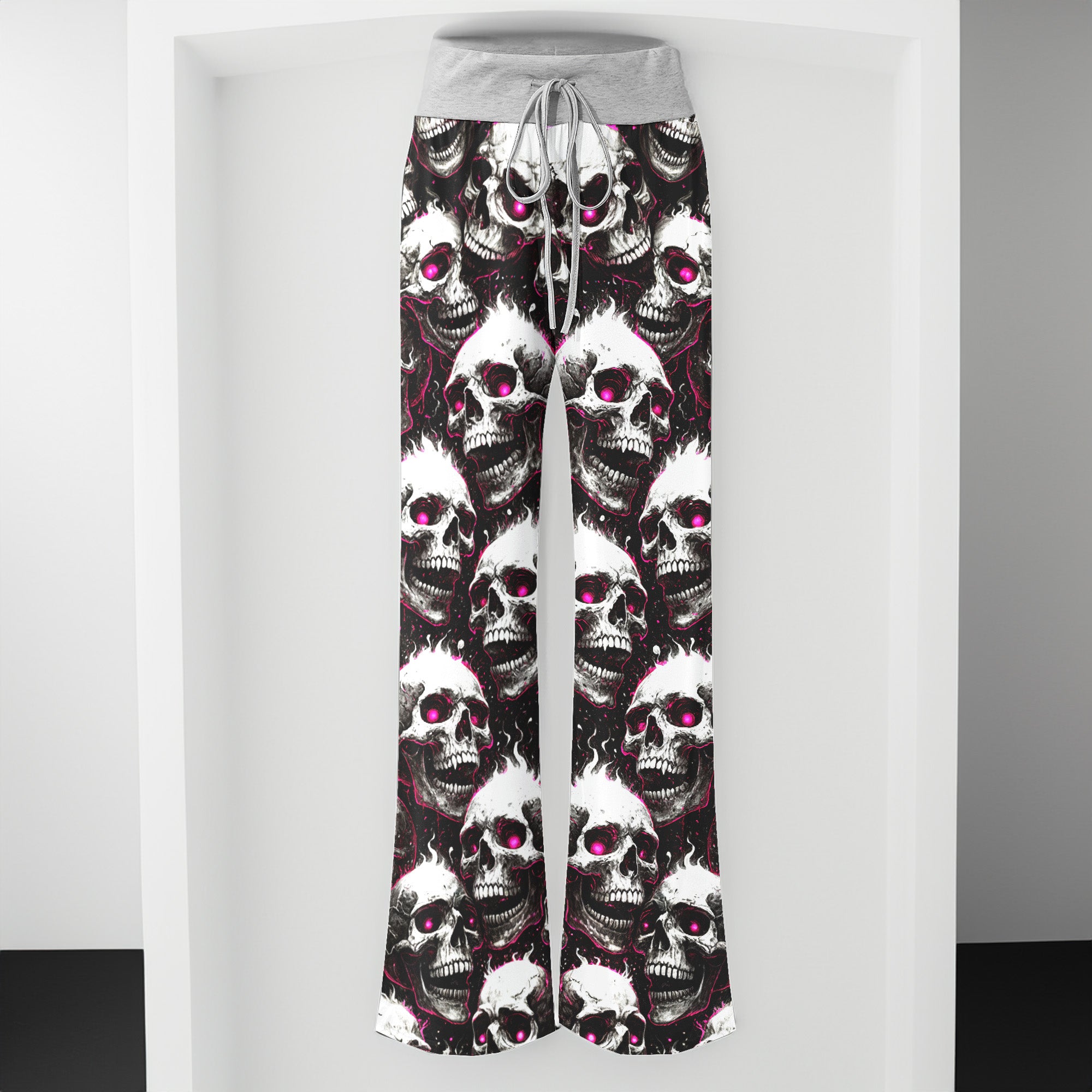 Fiery Skull Pink Eyes Women's High-waisted Wide Leg Pants
