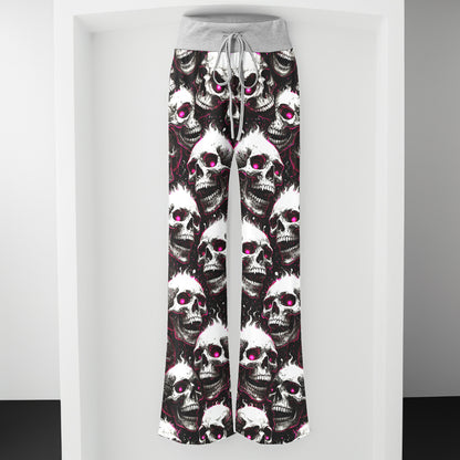 Fiery Skull Pink Eyes Women's High-waisted Wide Leg Pants