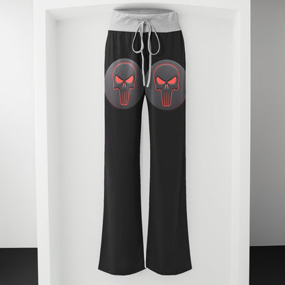 Red Camo Skull Medallion Women's High-waisted Wide Leg Pants