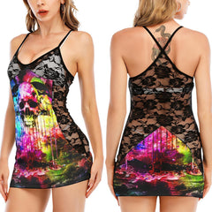 Rainbow Abtract Skull Black Lace Sleepwears Babydol Dresses - Wonder Skull