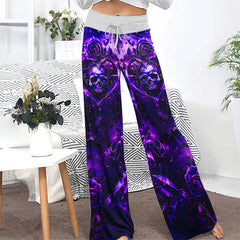 Purple Rose Skull Abstract Women's High-waisted Wide Leg Pants | Wonder Skull