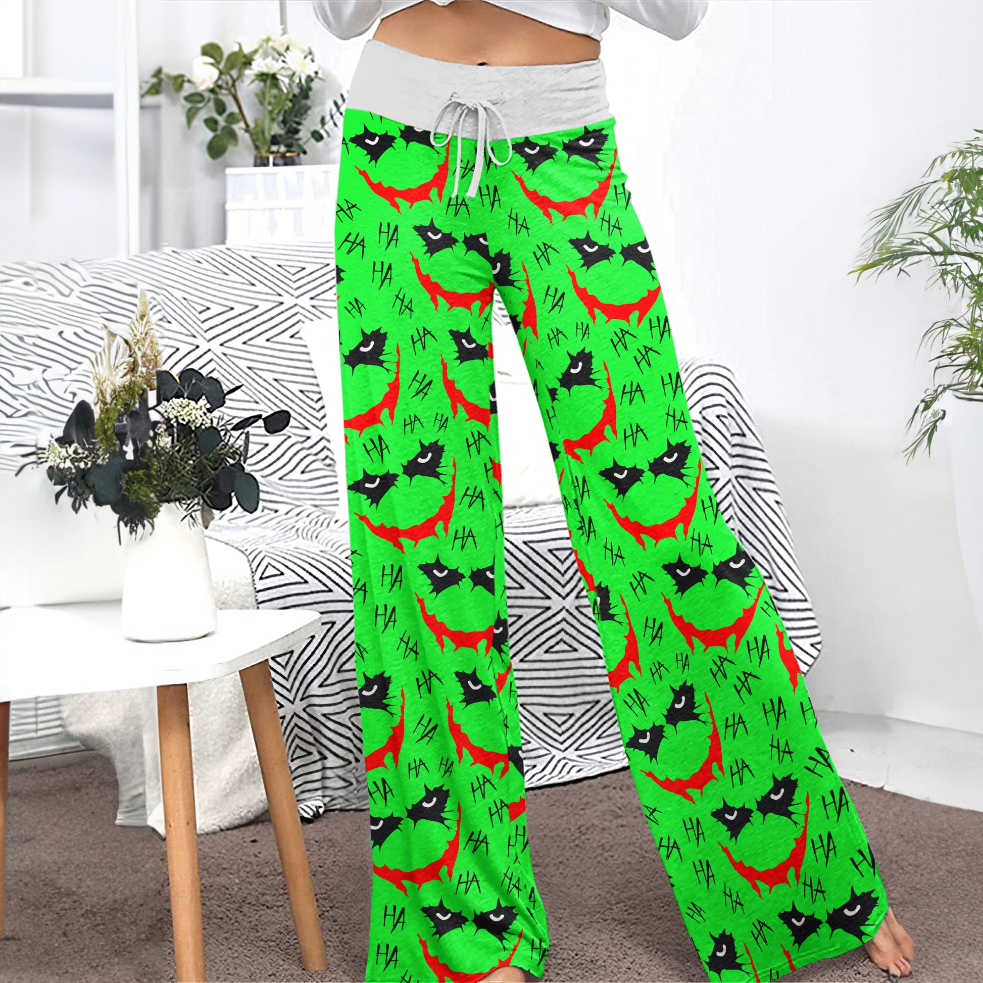 Green Smile Horror Women's High-waisted Wide Leg Pants | Wonder Skull